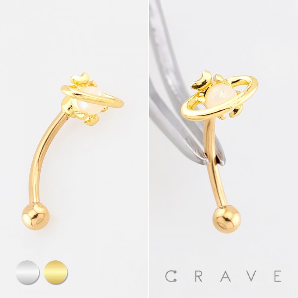 CELESTIAL THEMED PLANET SATURN 316L SURGICAL STEEL CURVED BARBELL/EYEBROW